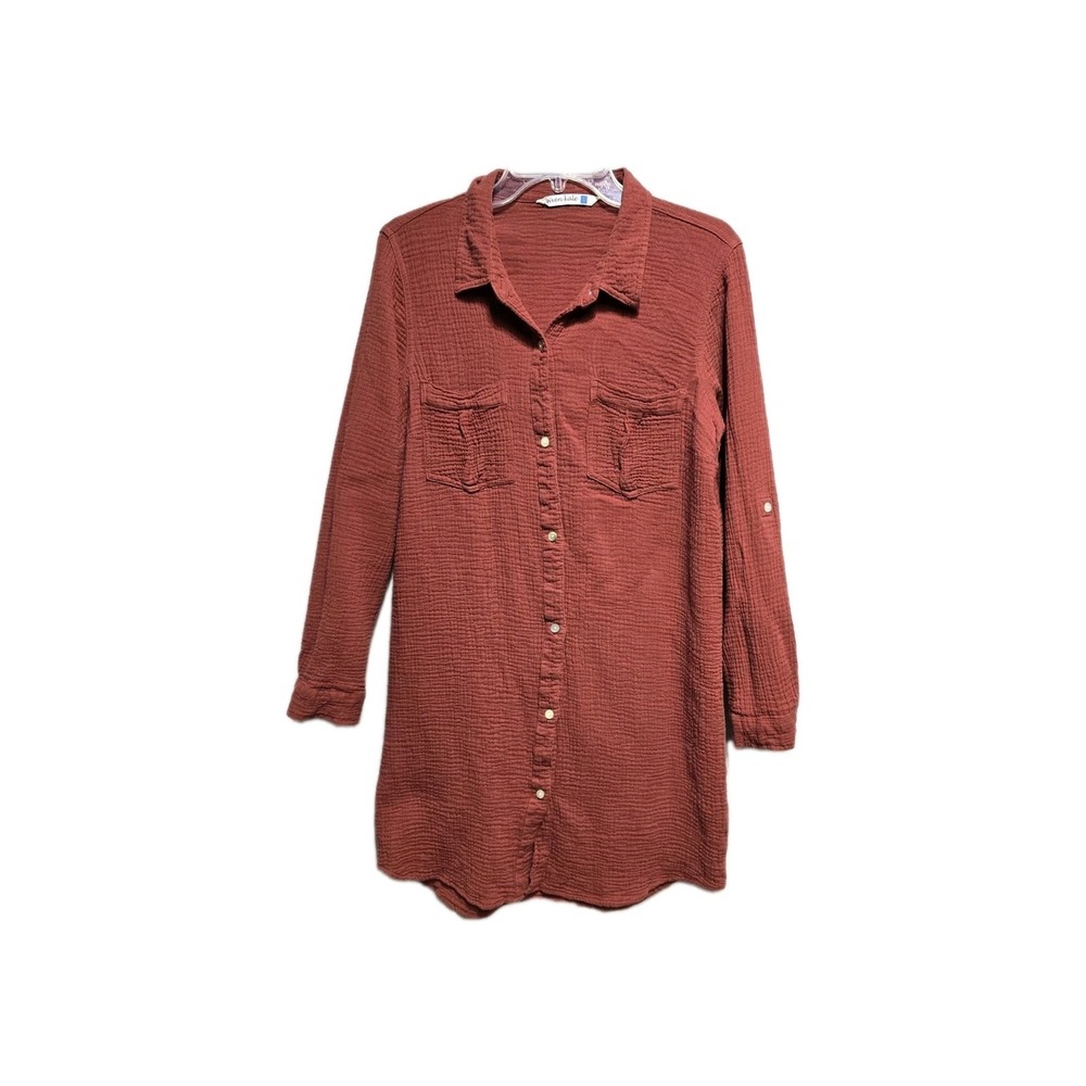 Given Kale Women's Gauze Button Down Dress Large  Brown